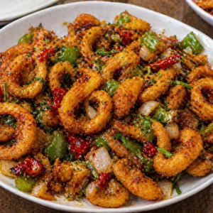 kung pao calamari pakora